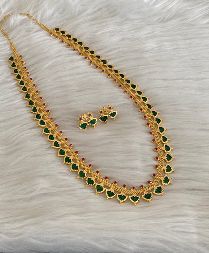 Gold tone pink-green palakka long haar set dj-54661