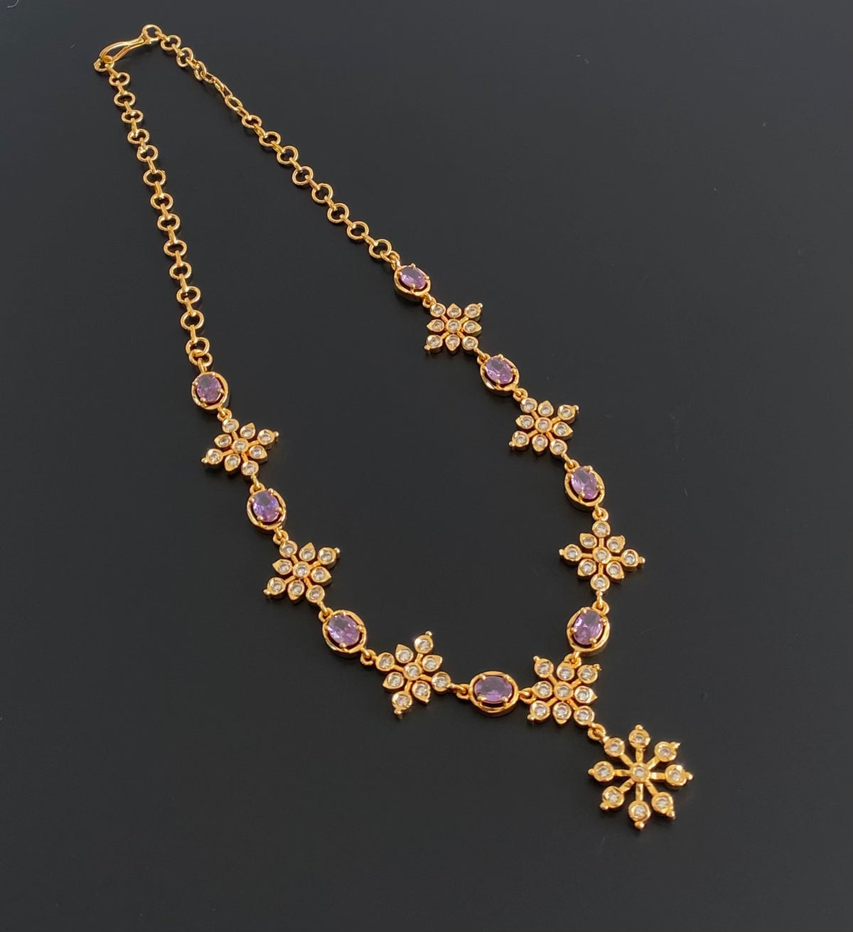 Gold tone purple stone necklace dj-54927