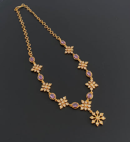 Gold tone purple stone necklace dj-54927