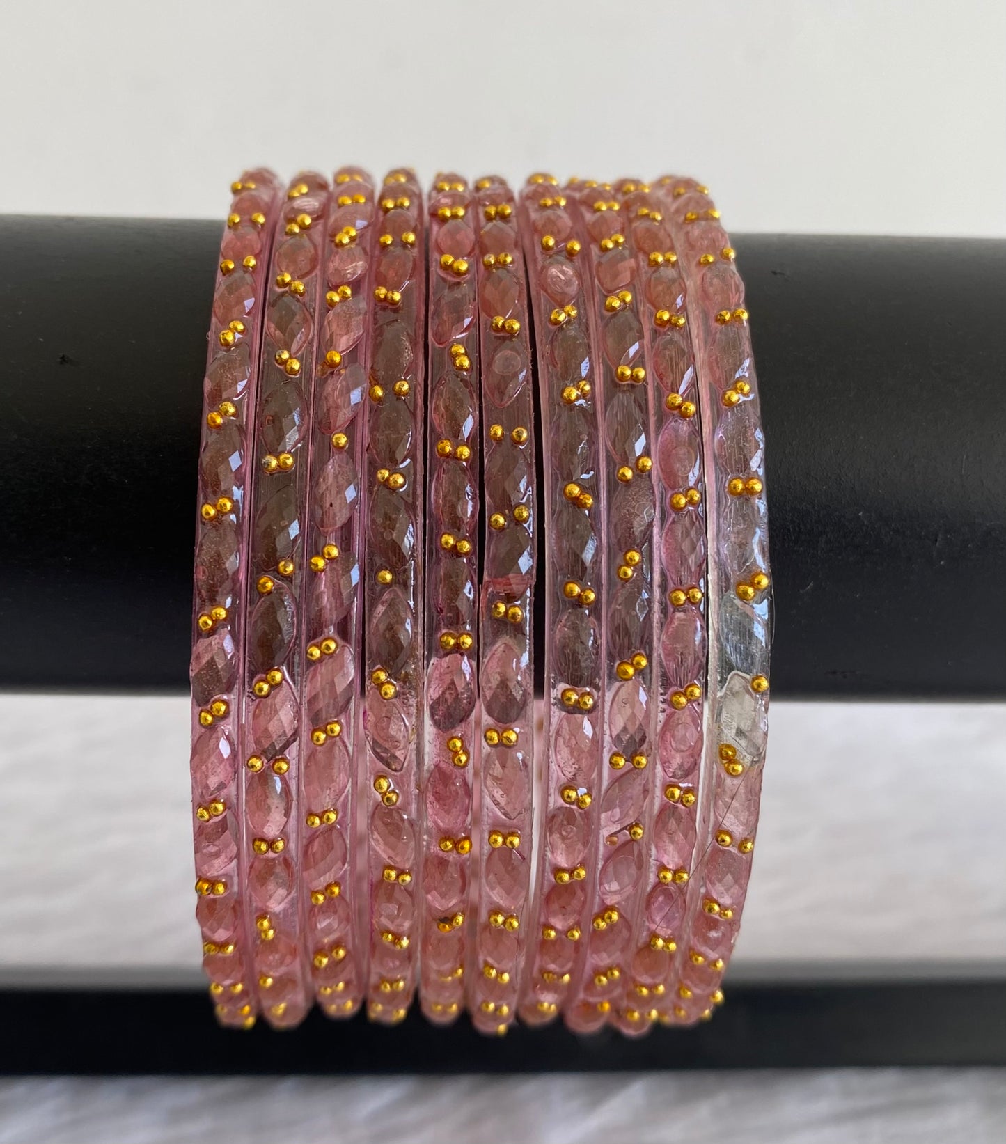 Set of 10 pale pink glass bangles(2.10) dj-52847