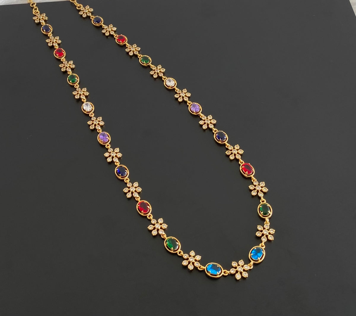 Gold tone multicolor stone flower haar dj-54930