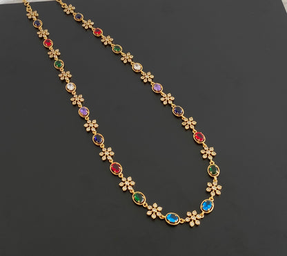 Gold tone multicolor stone flower haar dj-54930