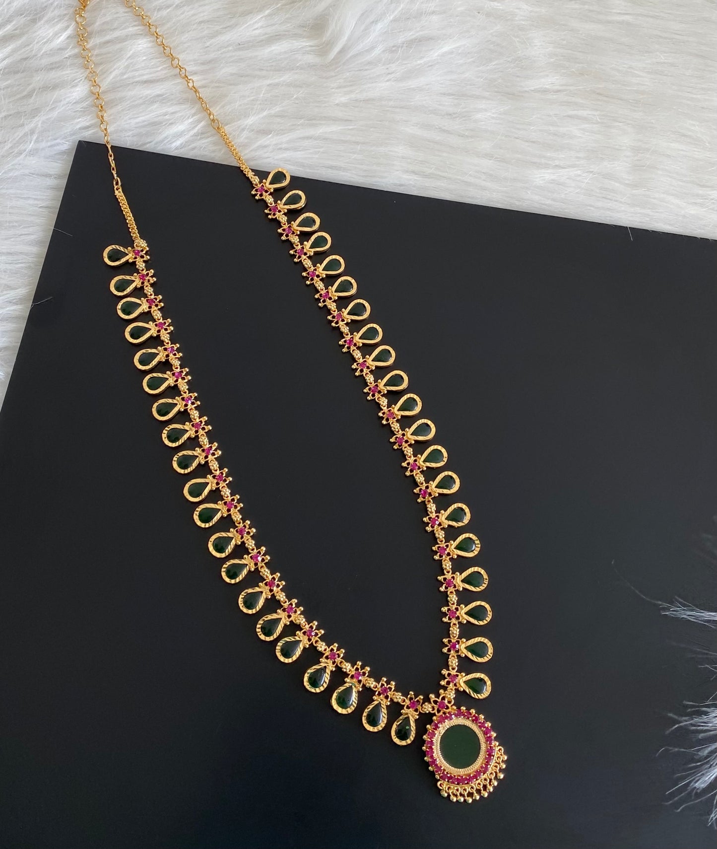 Gold tone pink-green kerala style gopi shape haar dj-54533