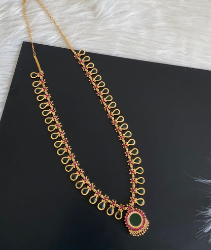 Gold tone pink-green kerala style gopi shape haar dj-54533