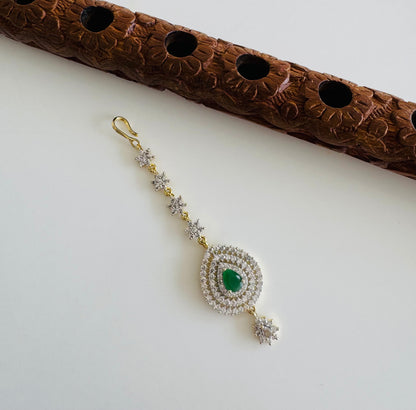 Two tone cz-green thilak stone tikka dj-51371