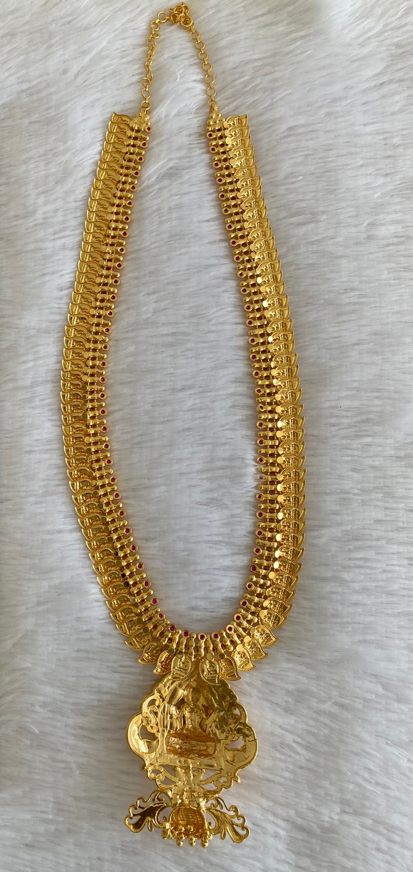 Gold tone pink stone lakshmi mango peacock haar dj-53161