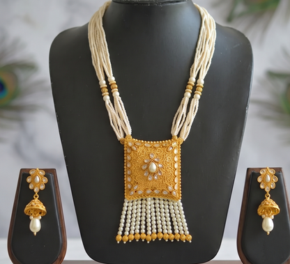 Antique pearl square pendant necklace set dj-01590