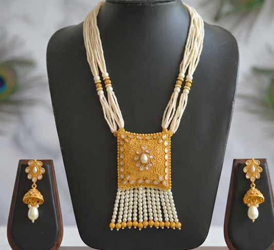 Antique pearl square pendant necklace set dj-01590
