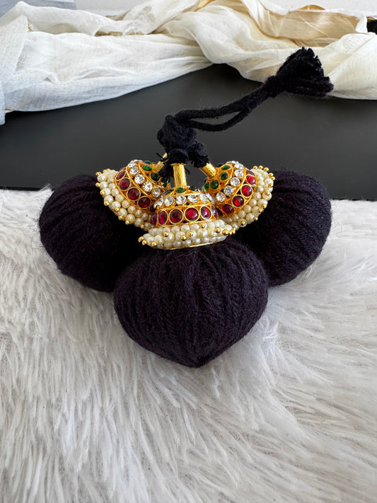 Gold tone kemp-green pearl kuppulu (Hair accessory) dj-52763