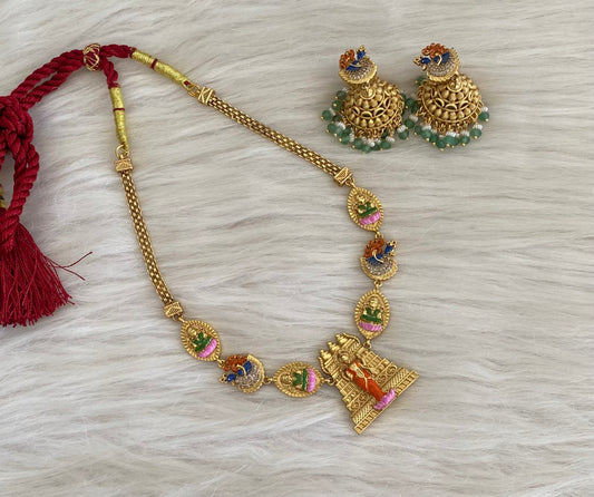 Matte finish meenakari peacock ma meenakshi gopuram necklace set dj-54746