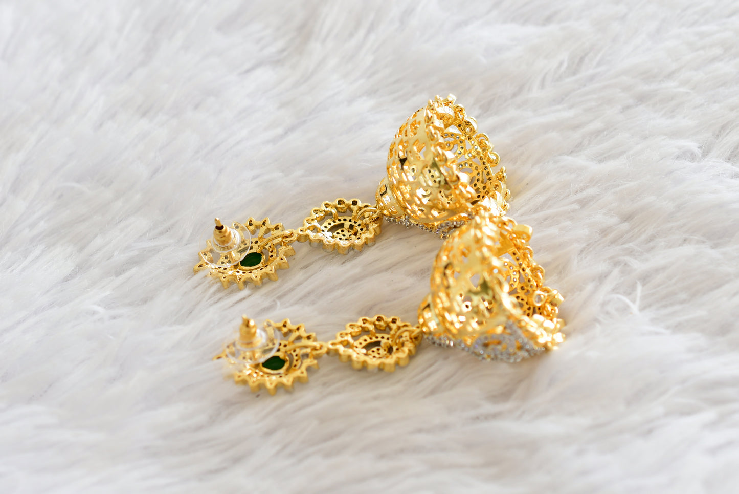 Two tone cz emerald long jhumkka dj-51880