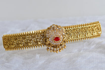 Antique gold tone red-white stone peacock waist band dj-52194