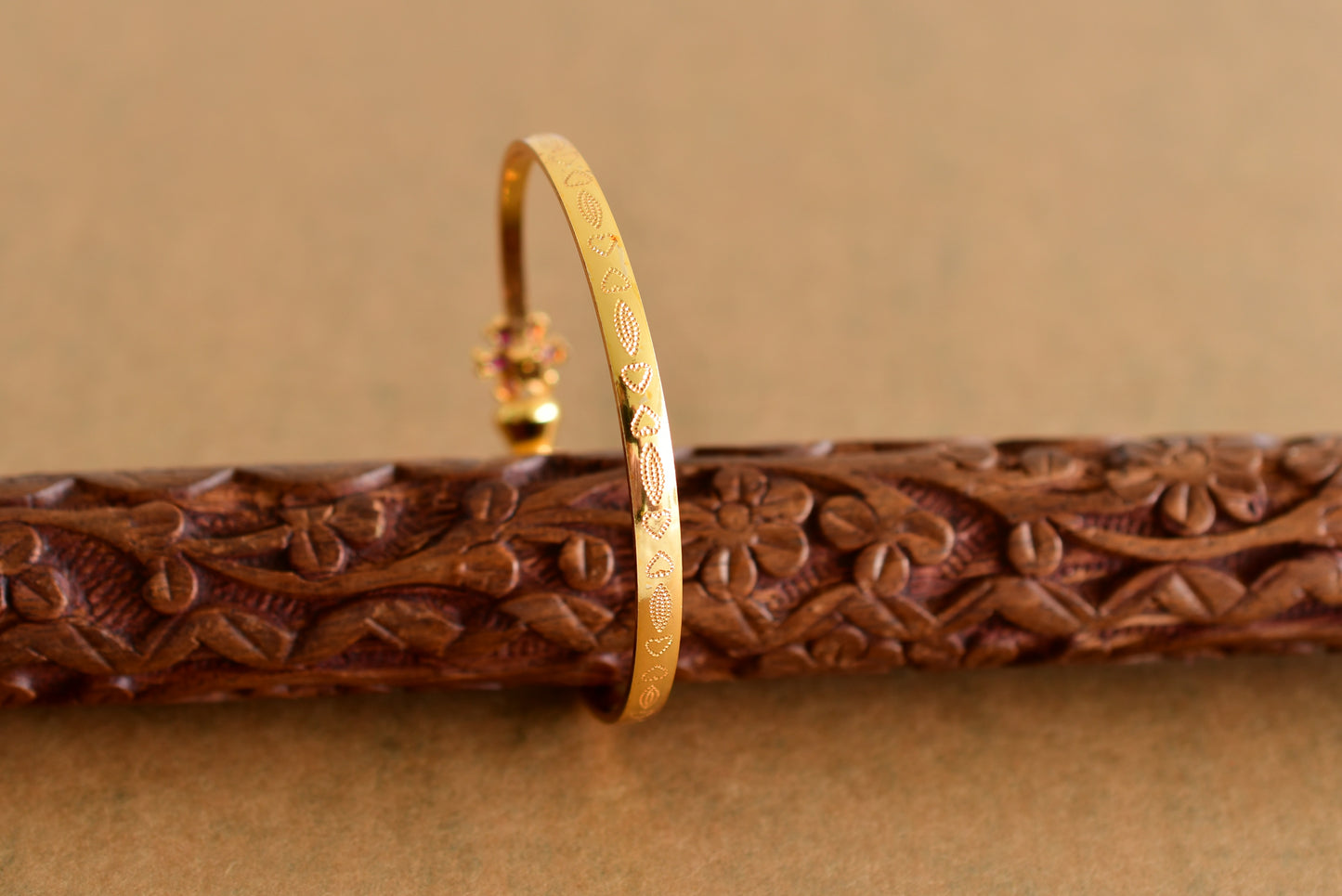 Gold tone ruby flower openable kada/bangle(2.4) Dj-51666