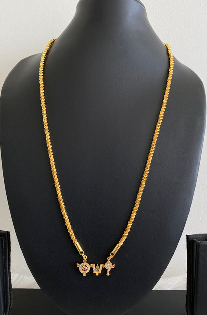 Gold tone 24 inches chain with cz ruby-green shanku-nama-chakra pendant dj-53706