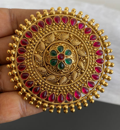 Antique gold tone kemp-green round hair jewel(rakodi)dj-53615