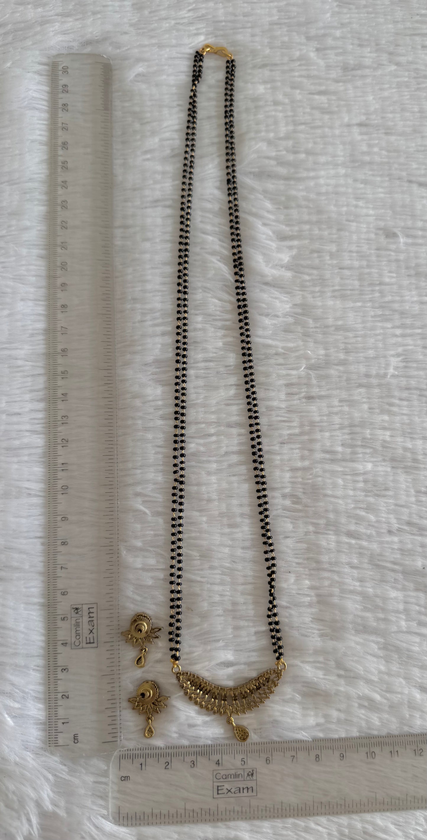 Antique gold tone cz white stone 24 inches mangalsutra set dj-52068