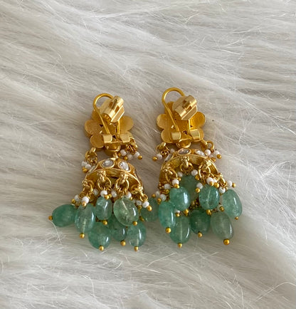 Gold tone kemp-white stone kundan jadau green beaded jhumkka dj-54614