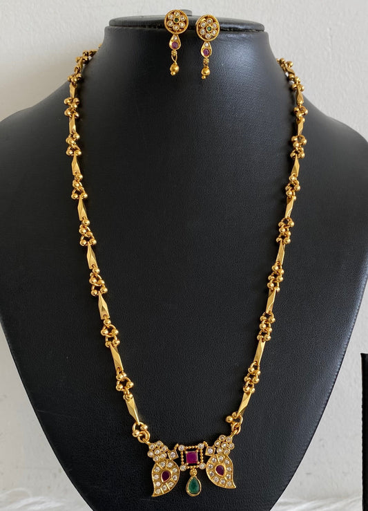 Matte finish 18 inches chain ruby-green-white mango pendant set dj-54118