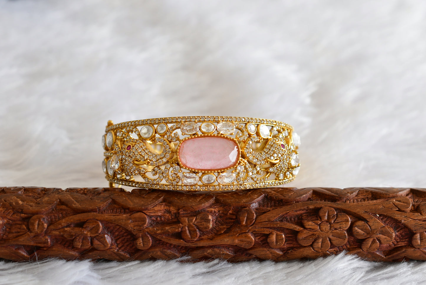 Antique gold tone cz moissanite baby pink elephant kada dj-51772