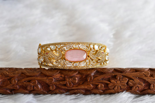 Antique gold tone cz moissanite baby pink elephant kada dj-51772