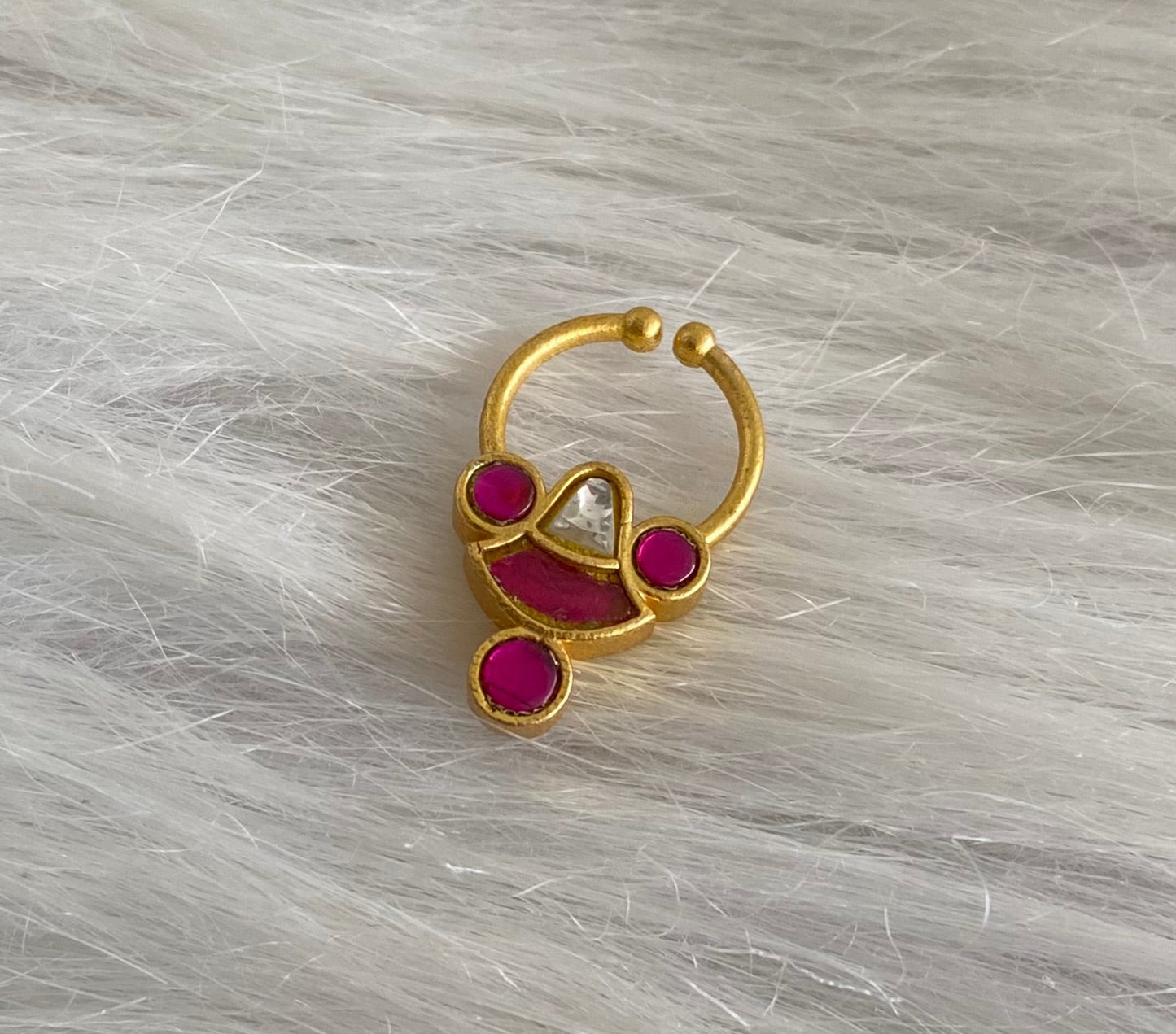 Gold tone kundan jadau pink-white stone nose pin/bulakku dj-53767