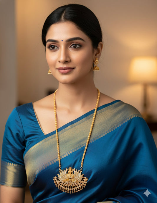 Gold tone white stone Lakshmi Lotus pendant with chain dj-38639