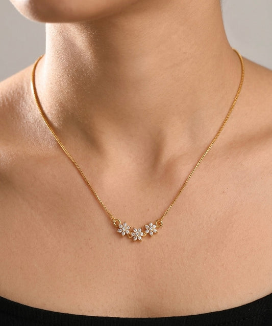 Gold tone white stone flower necklace dj-53101