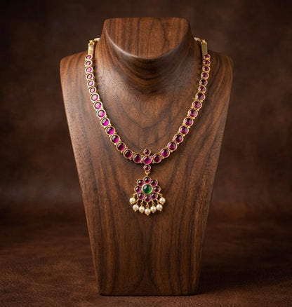 Gold tone precious kemp-green pearl flower necklace dj-53232