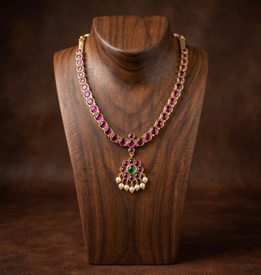 Gold tone precious kemp-green pearl flower necklace dj-53232