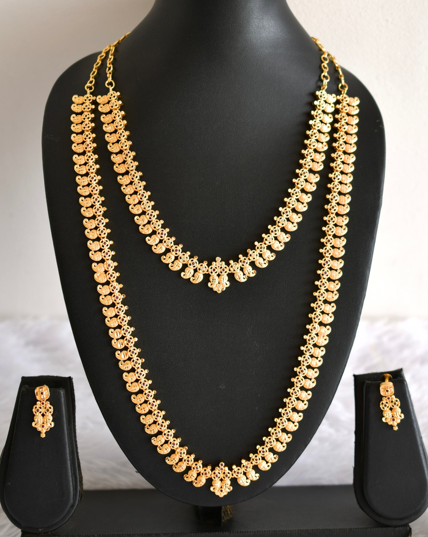 Gold tone pink-white kerala style mango haar combo set dj-52677