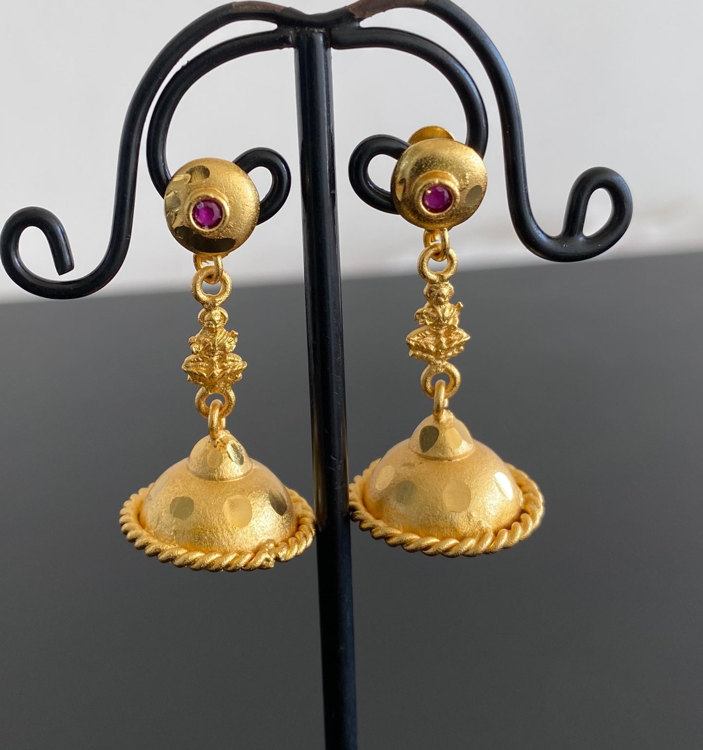 Matte finish ruby stone lakshmi jhumkka dj-53156