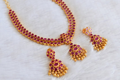 Matte finish ruby double layer attigai/necklace set dj-53182