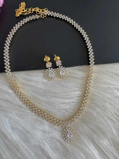 Two tone Gj polish cz white thilak pendant haar set dj-51237