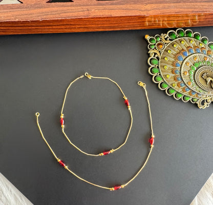 Gold tone 10.5 inches red beaded anklets dj-51310