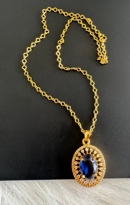 Gold tone 18 inches chain with navy blue oval stone pendant dj-51274