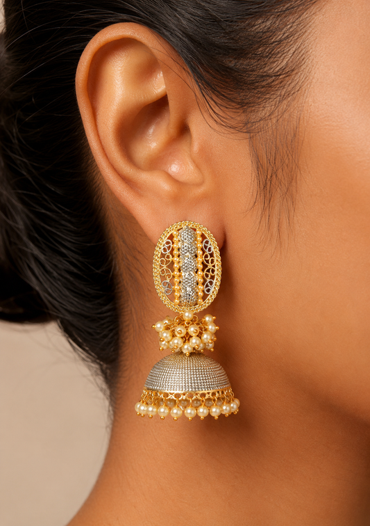 Dual tone pearl cluster big Jhumkka dj-02656