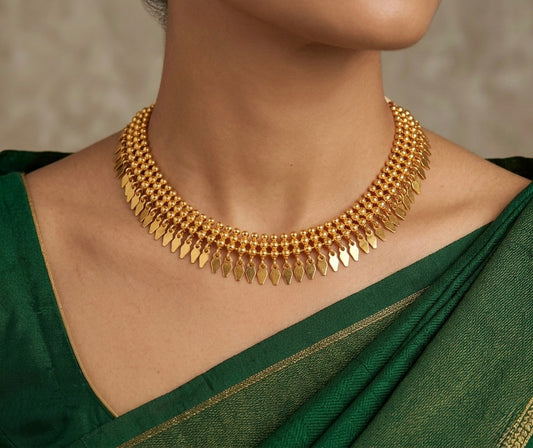 Gold tone elakka thali choker necklace dj-54549