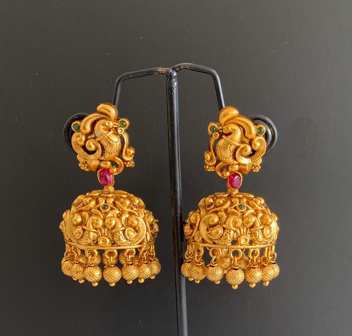 Matte finish pink-green peacock jhumkka dj-53006