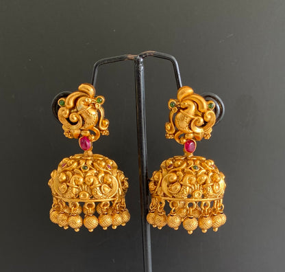 Matte finish pink-green peacock jhumkka dj-53006