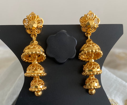 Gold tone flower screw back step jhumkka- dj52883