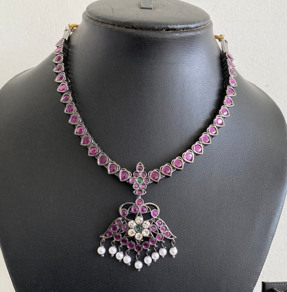 Black finish precious kemp-green pearl attigai/necklace dj-52284