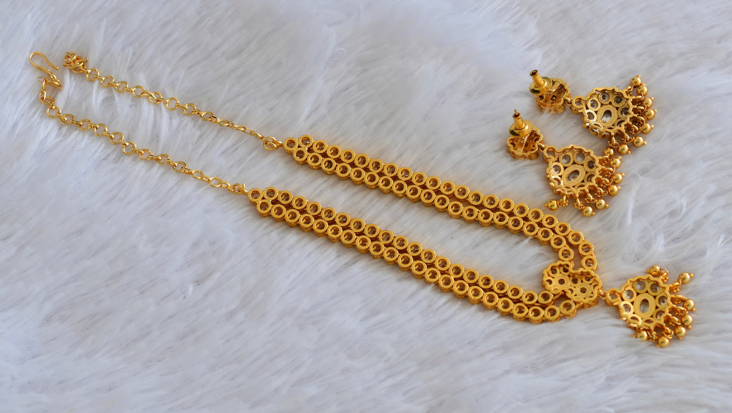 Matte finish white stone double layer attigai/necklace set dj-53181