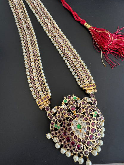 Gold tone precious kemp-green white pearl peacock haar Dj-52527