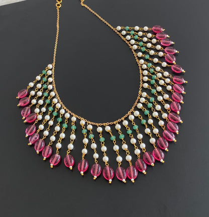 Gold tone pearl beaded necklace dj-54974