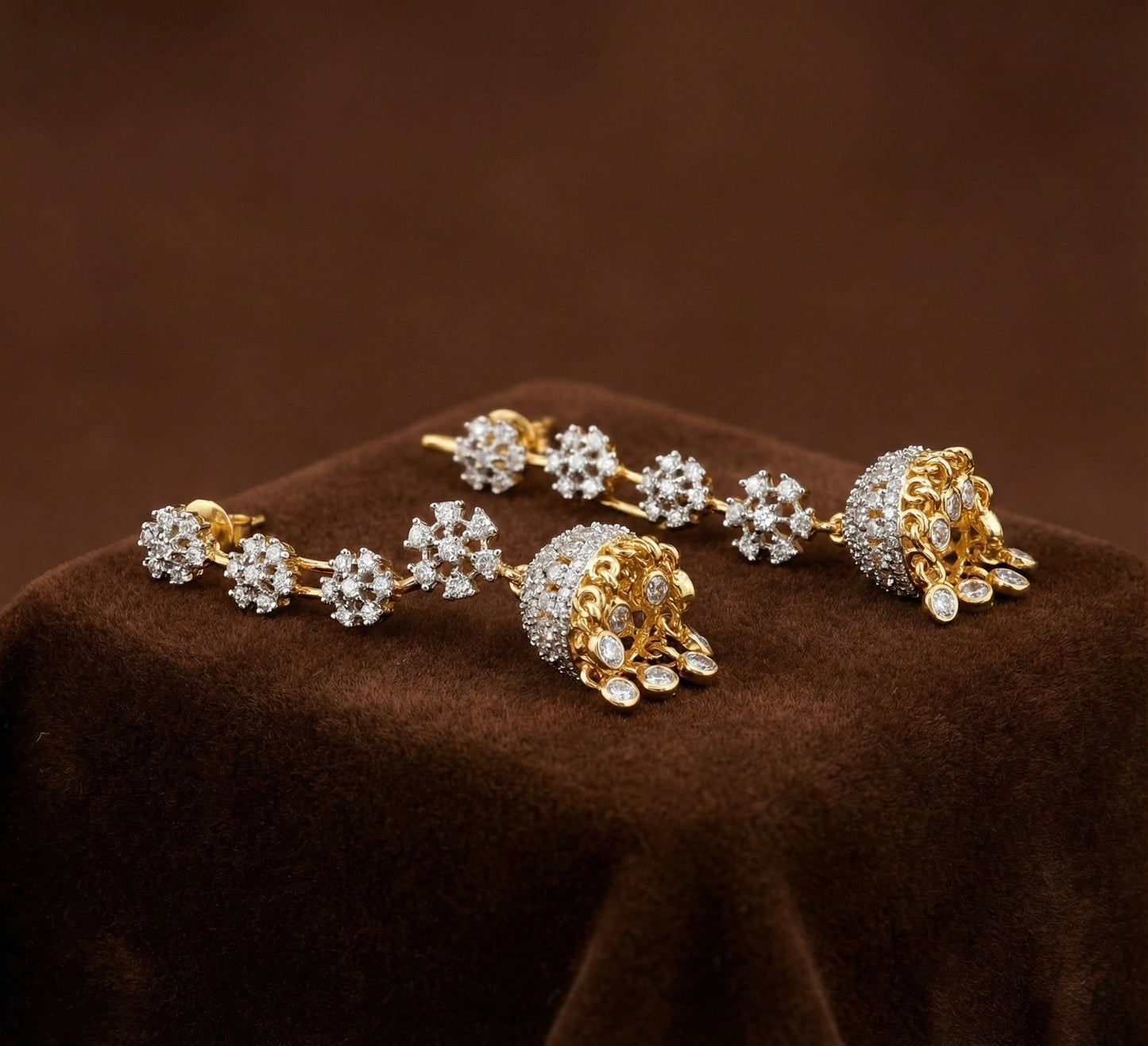 Two tone cz white slide-on flower jhumkka dj-52726