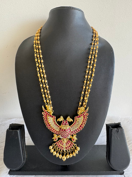 Gold tone pink-white kundan jadau ganda berunda necklace dj-52309
