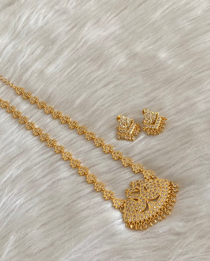 Gold tone south indian style AD white swan short haar set Dj-54925