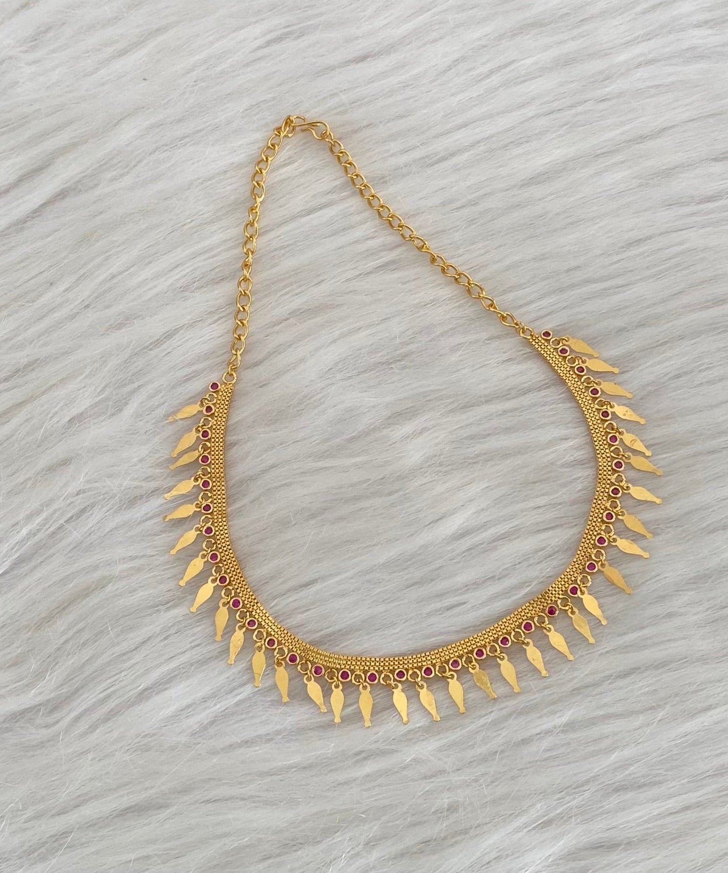 Gold tone pink stone elakka thali choker necklace dj-54539