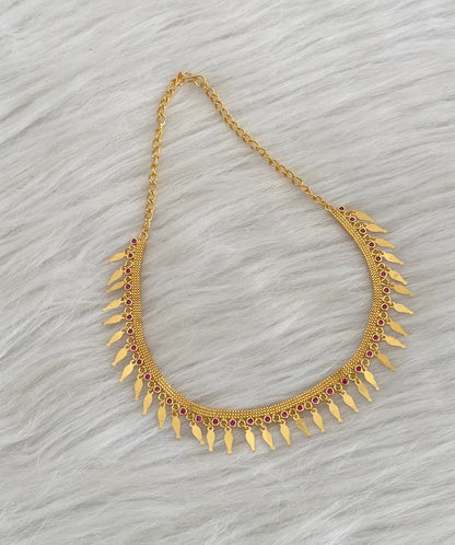 Gold tone pink stone elakka thali choker necklace dj-54539