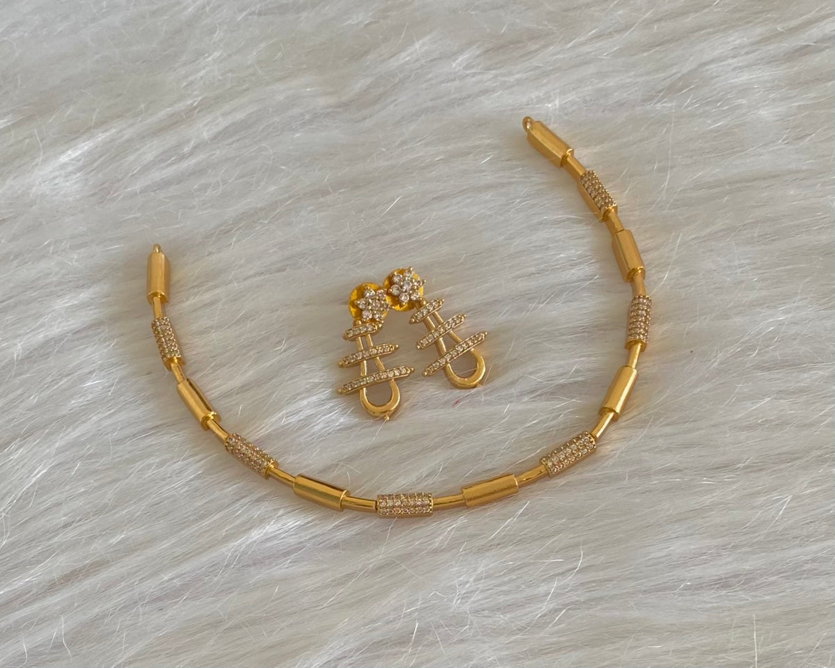 Antique gold tone cz white stone kante necklace set dj-54756